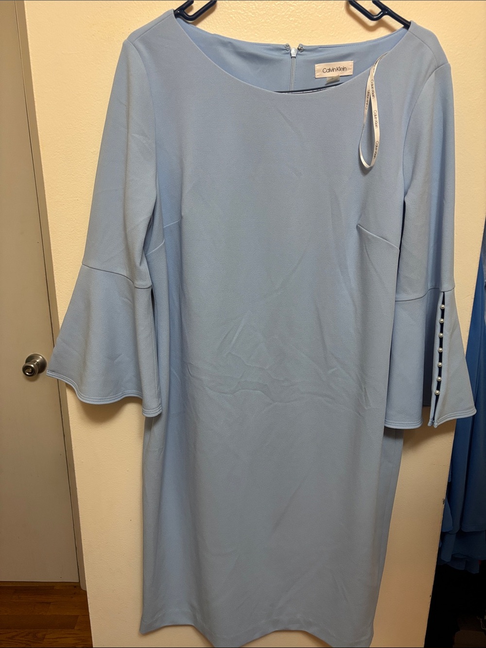 Calvin Klein Powder Blue Bell-Sleeve Midi Dress